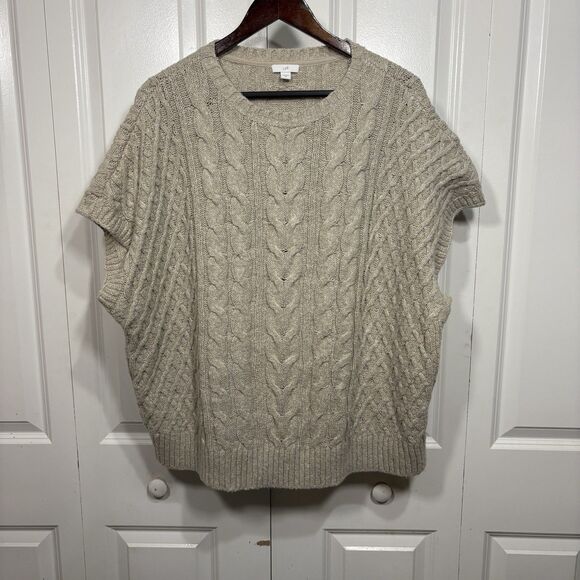 J. Jill Sweater Vest Women 2X Beige Cable Knit Boxy Pullover Cottagecore Fall - Picture 1 of 11